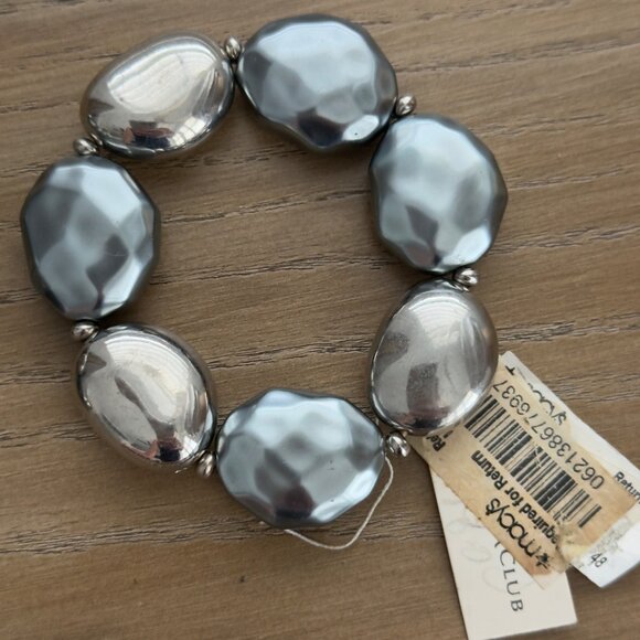 Vtg Chunky Gunmetal Black Silver Beaded Necklace Matching Set Stretch Bracelets - Picture 3 of 16